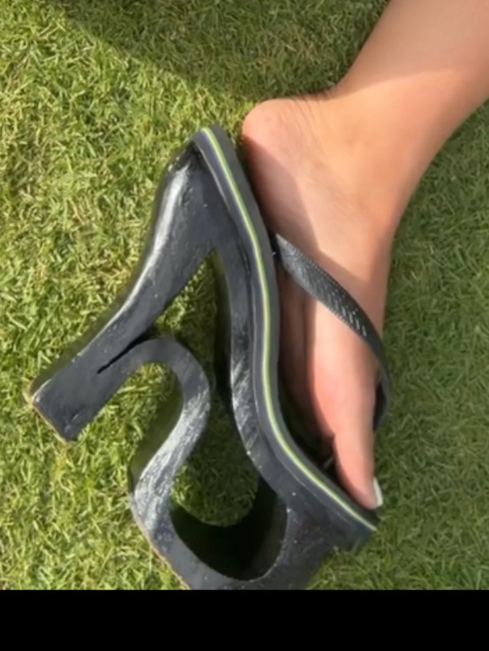 Havaianas Black Platform Wedge Flip Flops with Green Trim